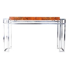 Mid-Century Italian Burl Console Table by Willy Rizzo