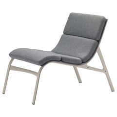 Alias 462, weicher Stuhl mit Armlehne aus Sandgeflecht und grauem Sitz mit lackiertem Rahmen