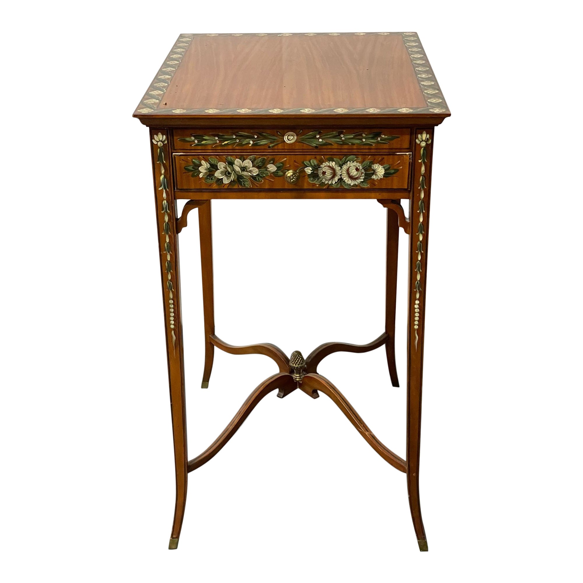 Satinwood Adams Style Inlaid End / Side / Bedside Table, Maitland Smith