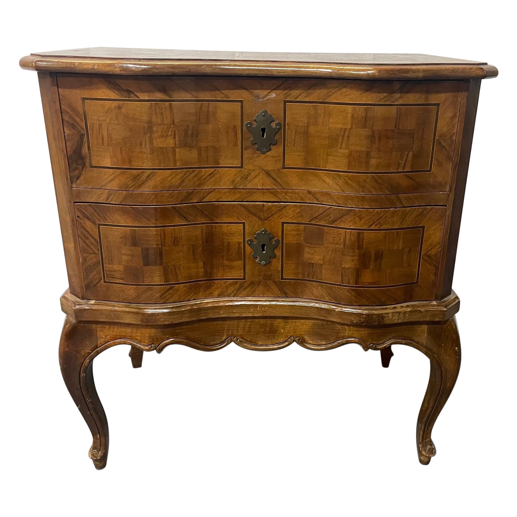 Italian Continental 19th Century 2 Drawer Chest, Commode, Nightstand, Parquetry For Sale