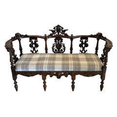 Outstanding Antique Quality Carved Walnut Italian Settee