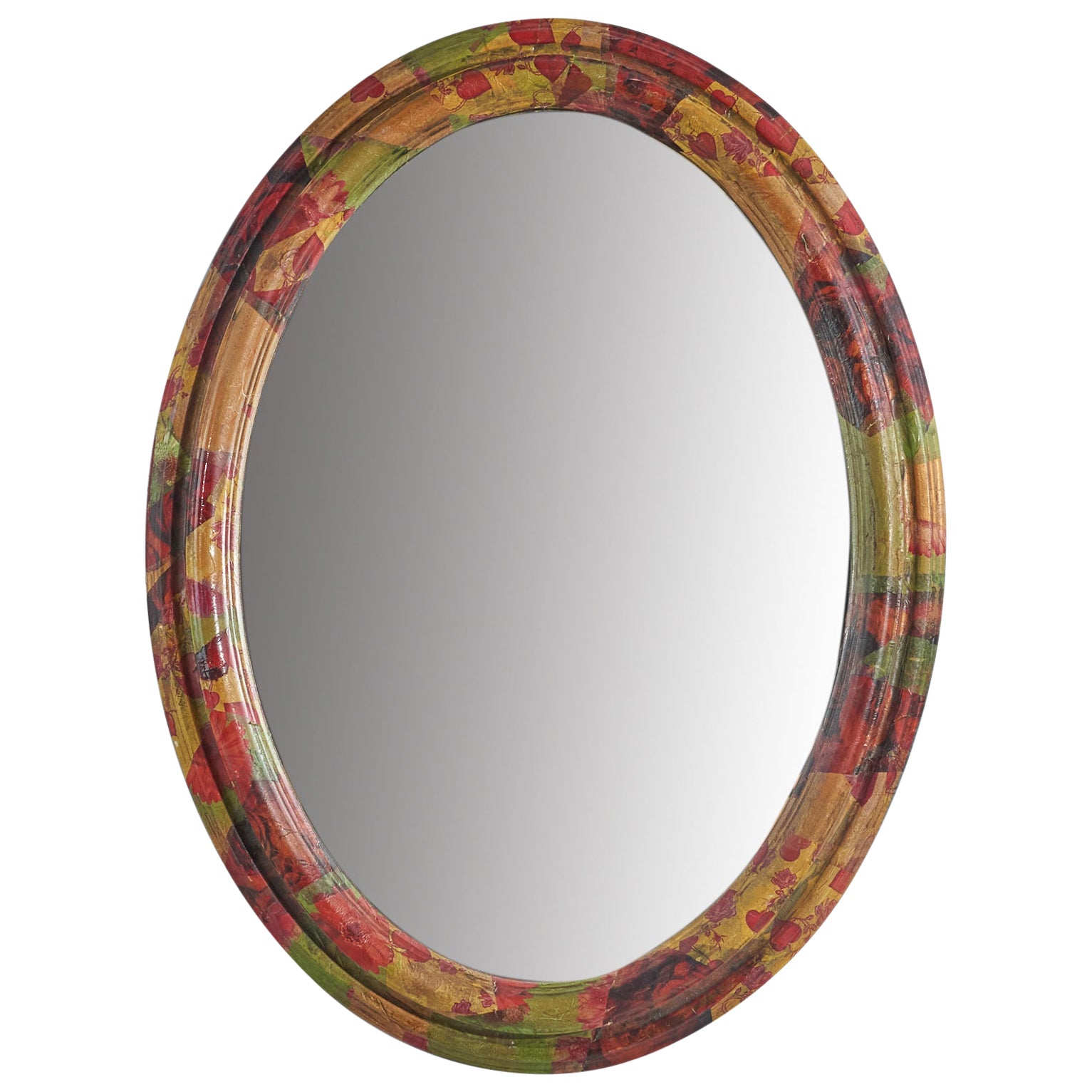 Italian Designer, Wall Mirror, Hand-Painted Wood, Mirror Glass, Italy, C. 1950s For Sale