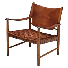 Cognac leather mid-century modern easy Chair, Sweden, 1960s