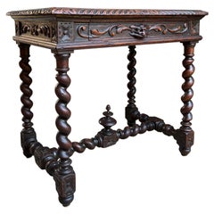 19th Century Petite French Carved Oak Sofa Table Desk Barley Twist Louis XIII