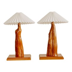 Pair of Sculptural Cypress Root Organic Modern Table Lamps