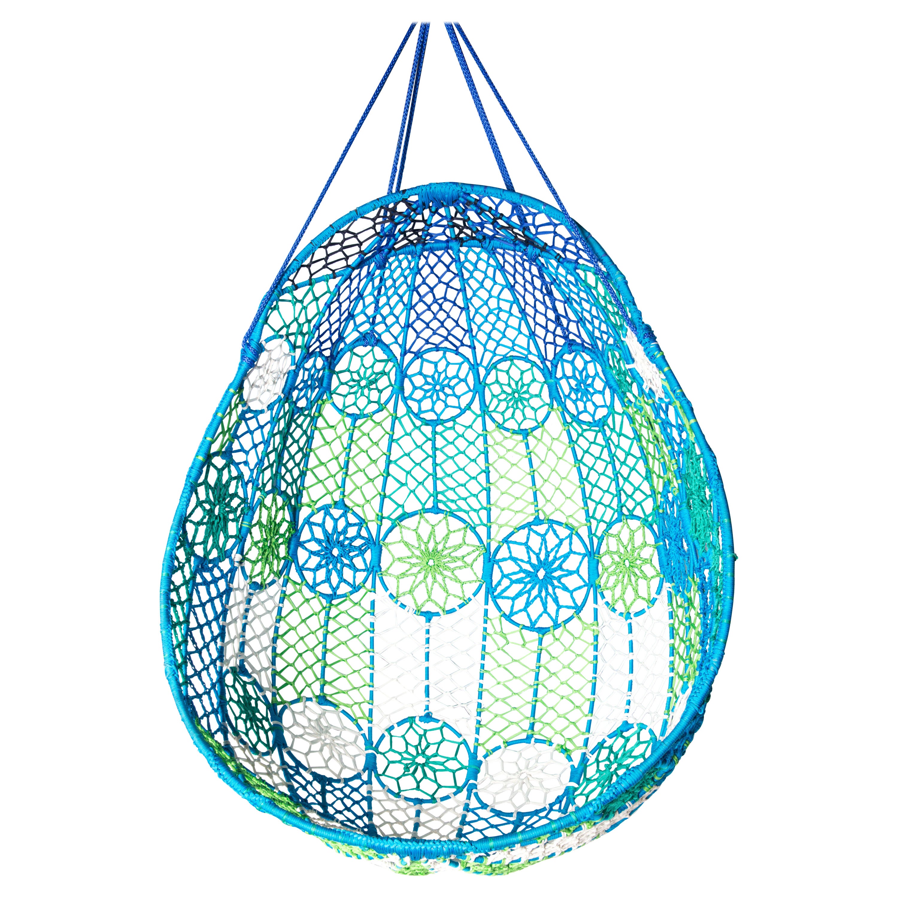 Mid-Century Modern Style Flower Power Woven Hanging Egg Chair