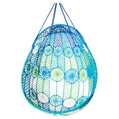 Used Mid-Century Modern Style Flower Power Woven Hanging Egg Chair