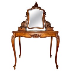 Antique French Louis XV Carved Walnut Coiffeuse or Vanity, Circa 1890