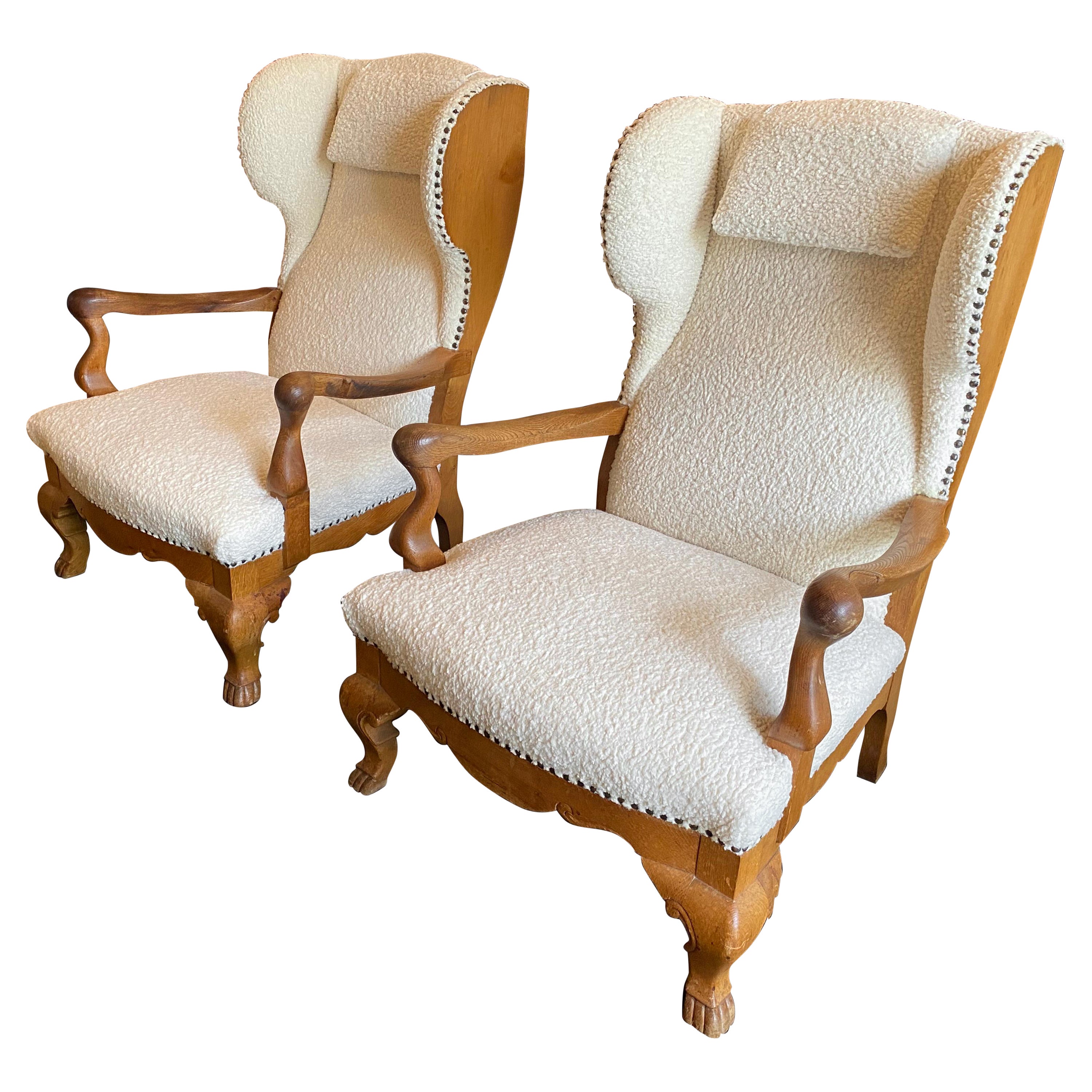 Pair of Italian Wingback Chairs in Burgundy Leatherette at 1stDibs