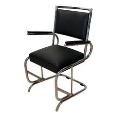 Vintage Bauhaus Cantilever Armchair, Chromed Tubular Steel, Leather, Germany circa 1935