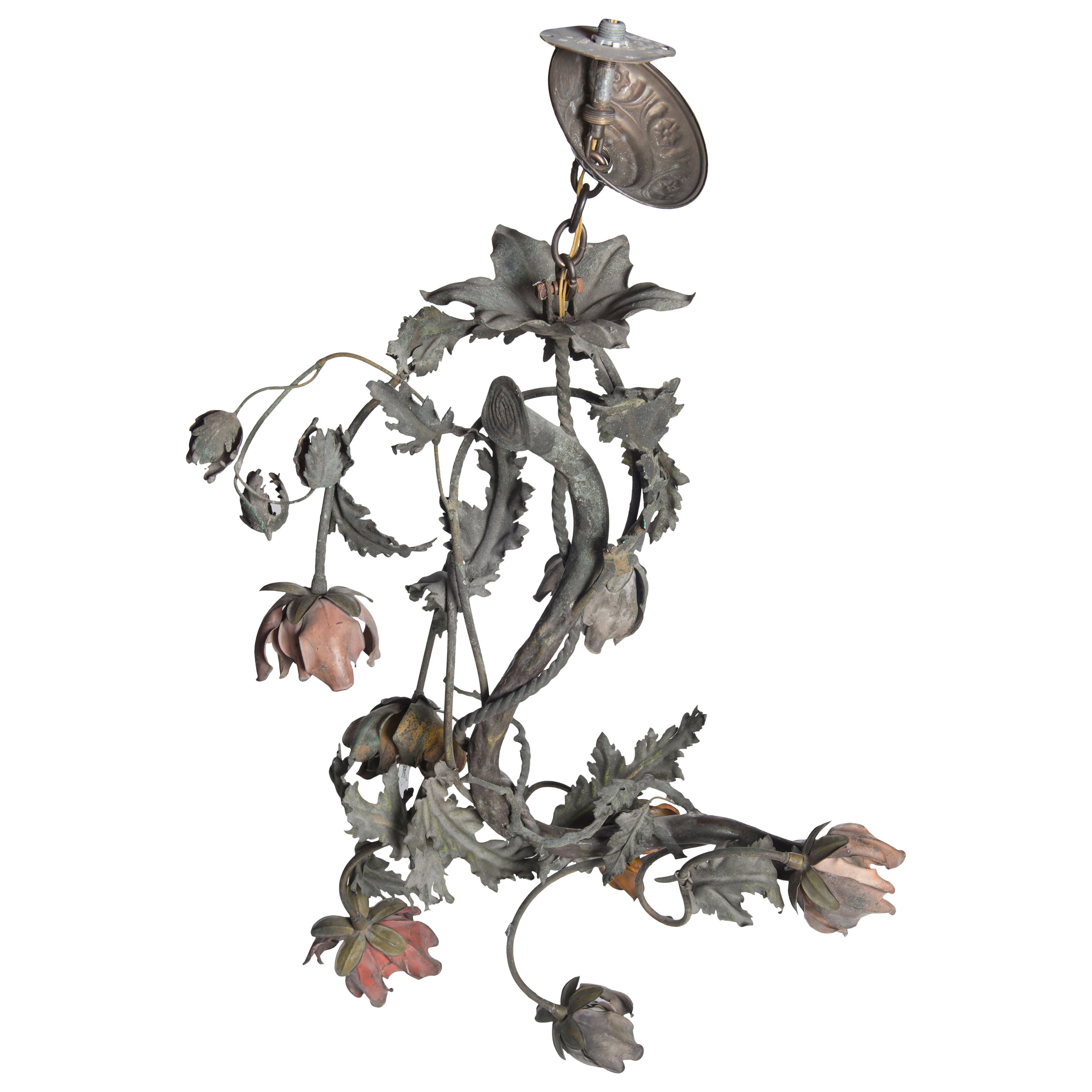 Wrought Iron Floral Vine Chandelier For Sale