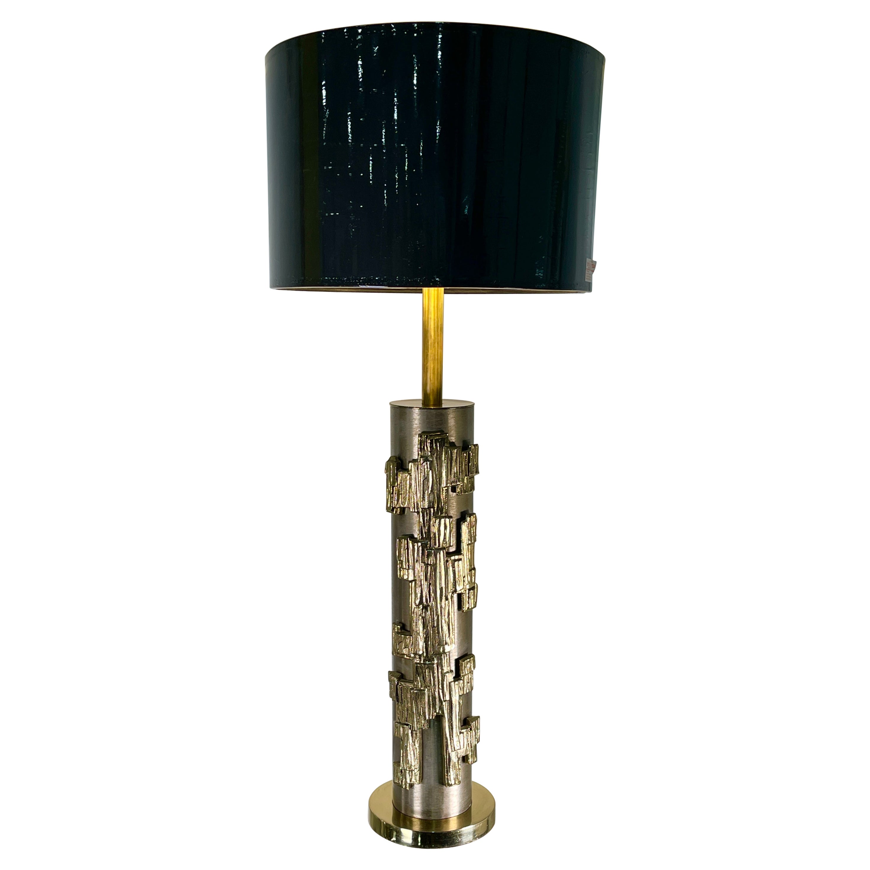 Laurel Lamp with Fantoni Style Applique Stainless & Brass For Sale