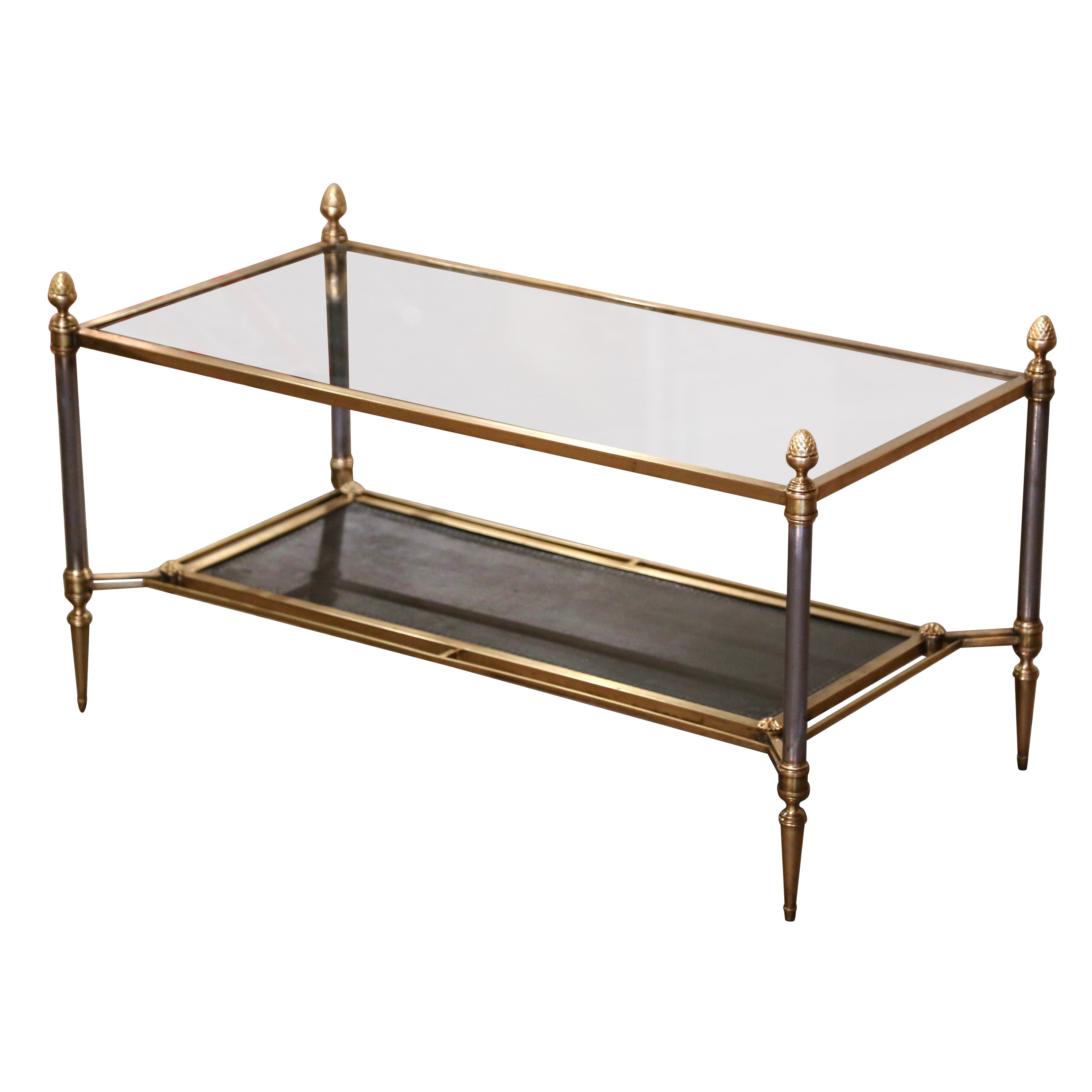 Mid-Century French Bronze and Leather Coffee Table from Maison Jansen