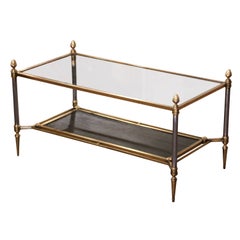 Mid-Century French Bronze and Leather Coffee Table from Maison Jansen