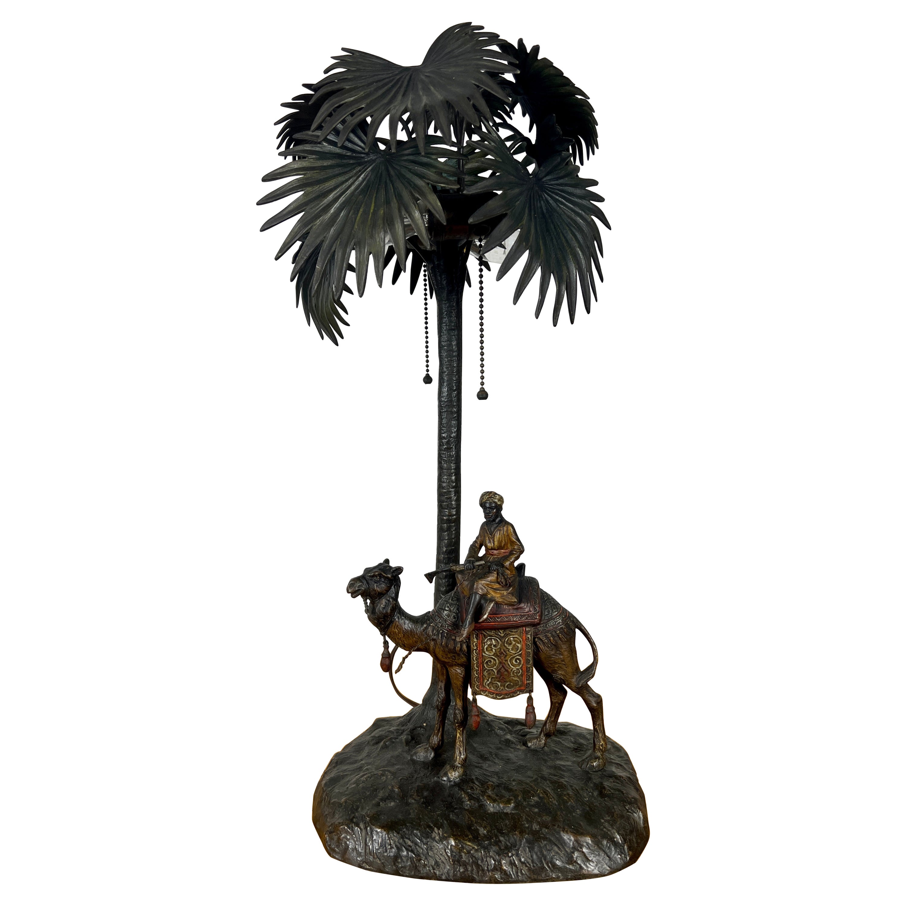 Austrian Cold Painted Bronze Orientalist Lamp Attributed to Bergman For Sale