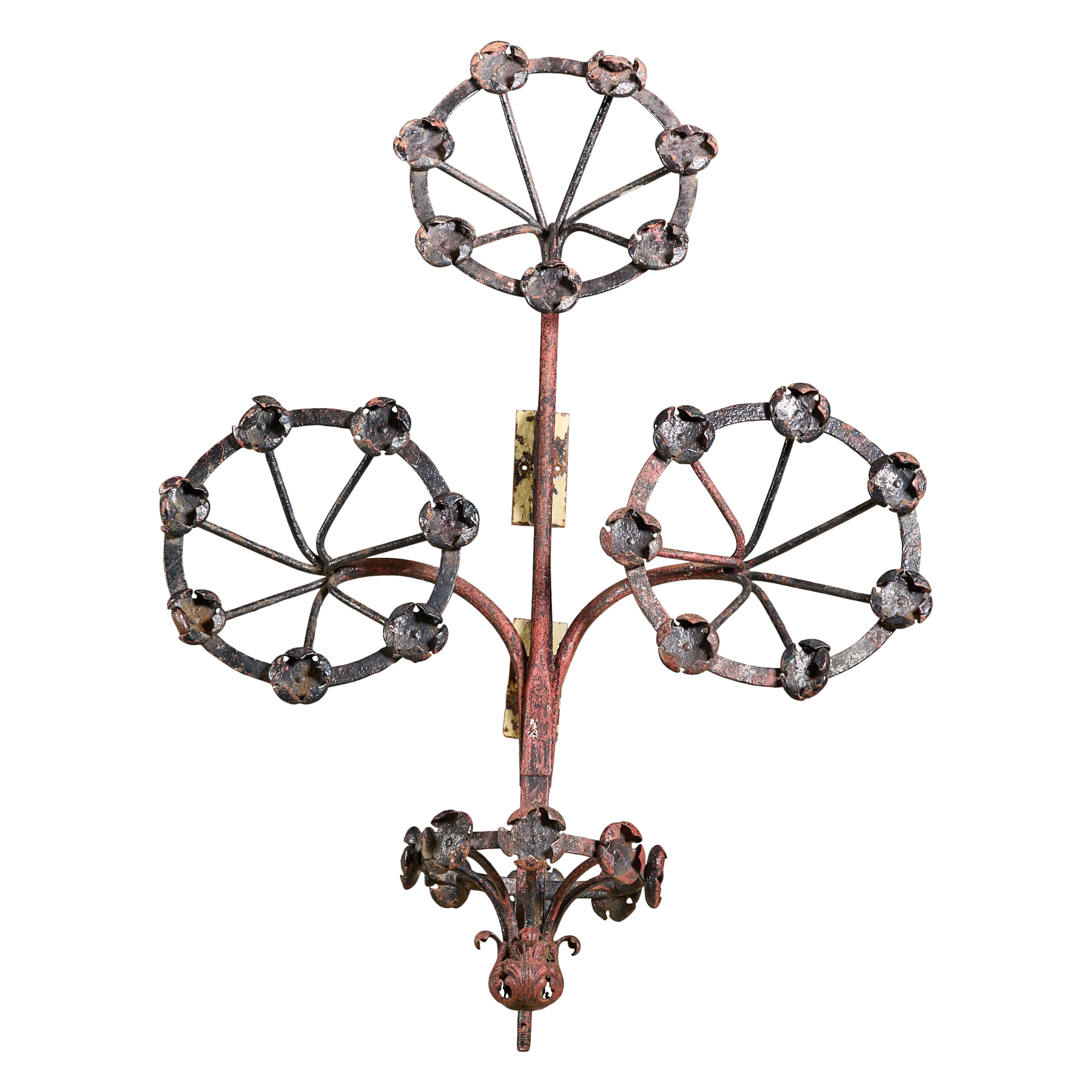 Wrought Iron Wall Mounted "Four Flower" Facade Ornament For Sale