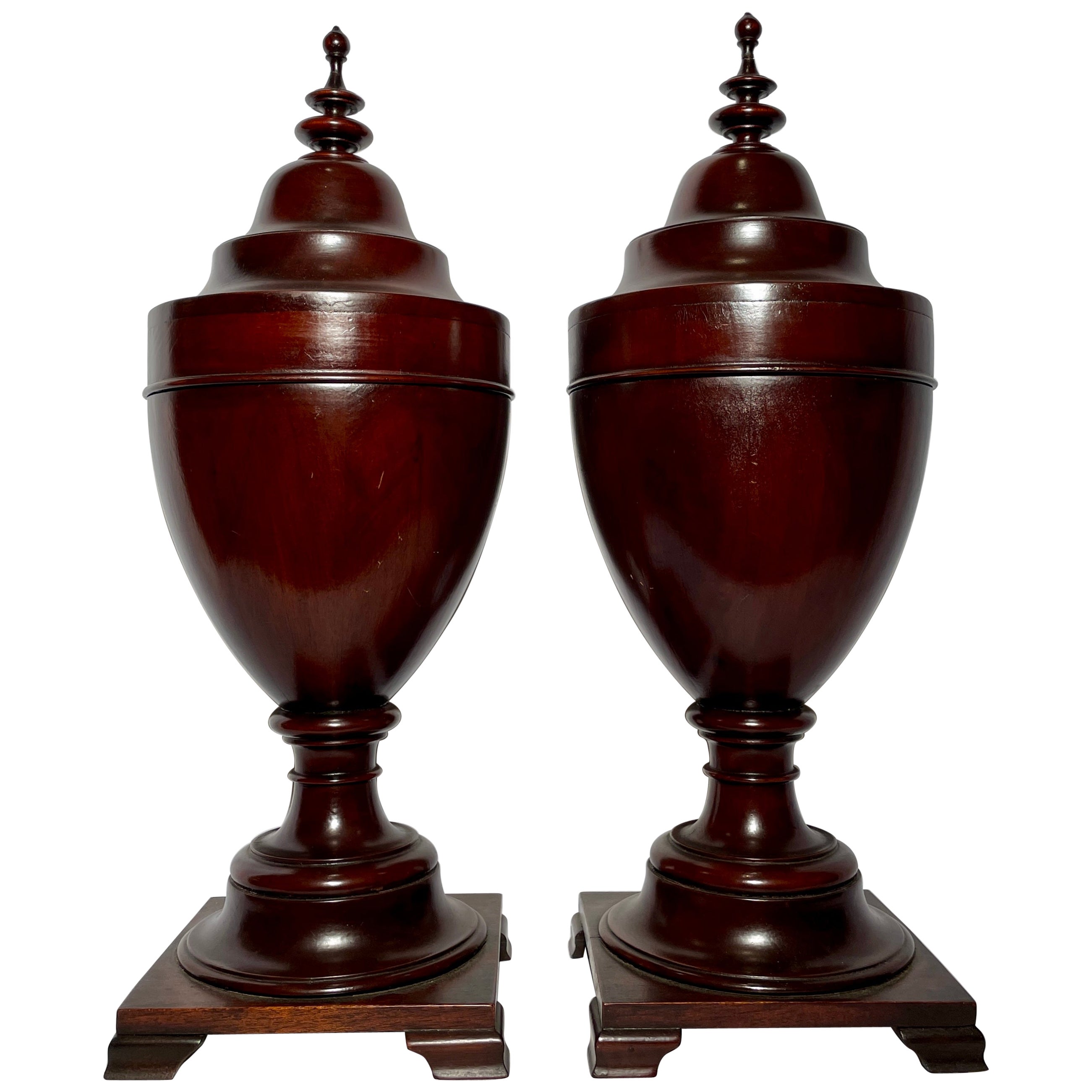 Pair Antique 19th Century English Mahogany Cutlery Urns / Knife Boxes Circa 1890 For Sale