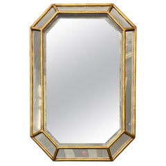 Vintage Gilt Decorated Hollywood Regency Style Wall, Console Mirror, Octagonal
