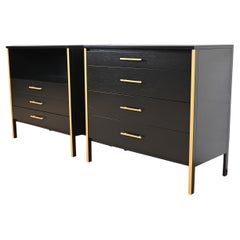 Paul McCobb Black Lacquer and Brass Chests of Drawers, Newly Refinished
