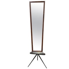 1950s Modern French Floor Mirror Marble & Metal Tripod Base from France