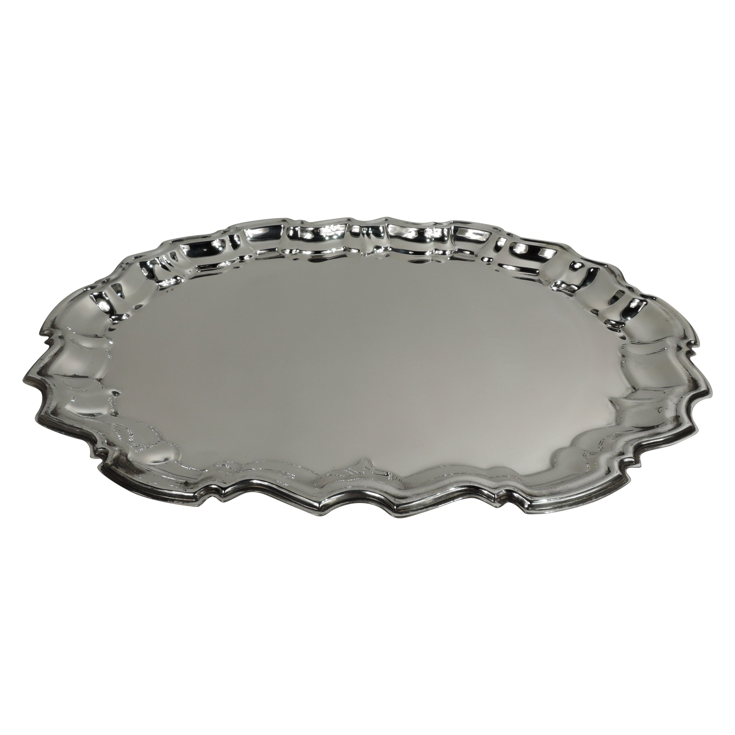 American Sterling Silver Oval Party Platter with Georgian Piecrust Rim