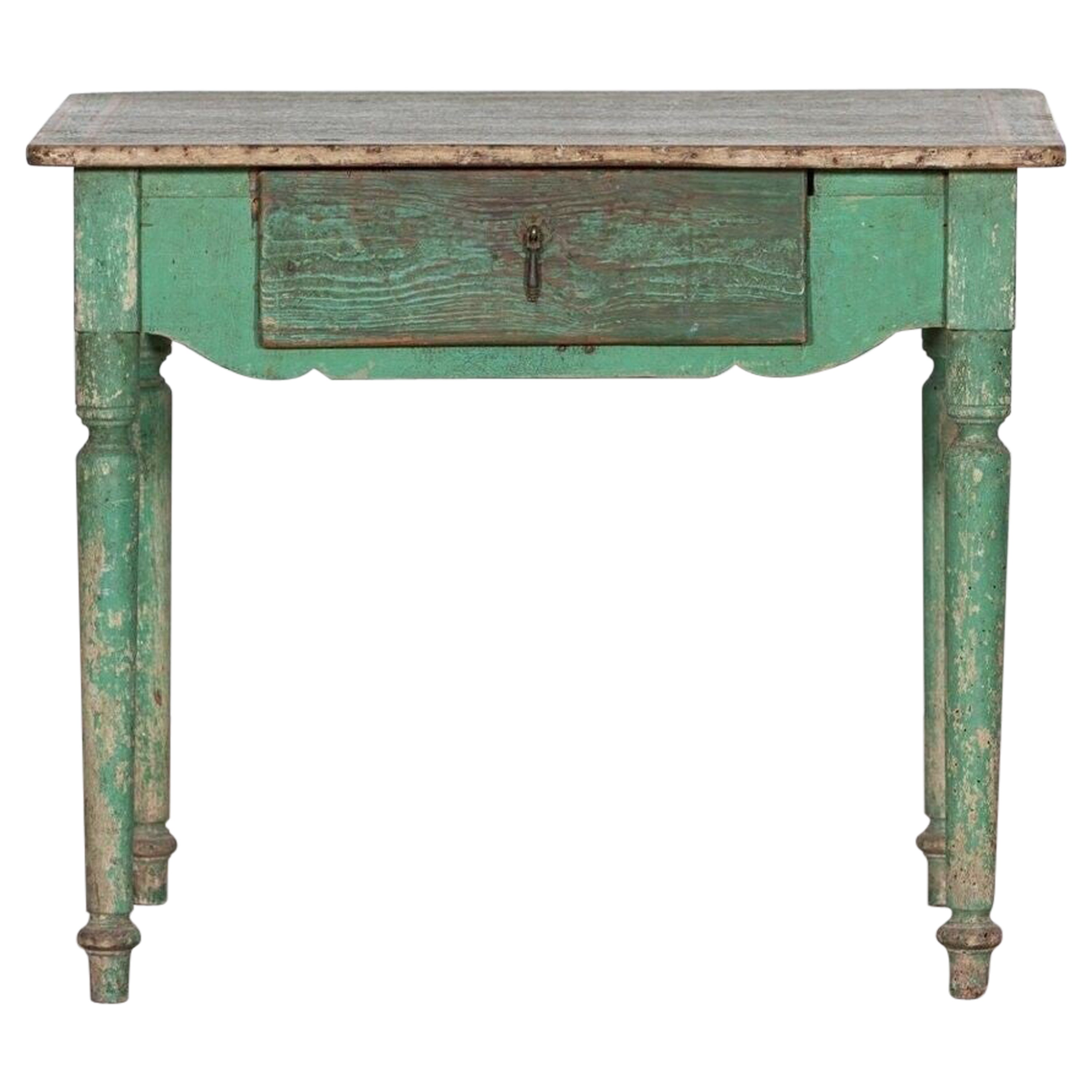 19thC Scandinavian Green Painted Table / Desk