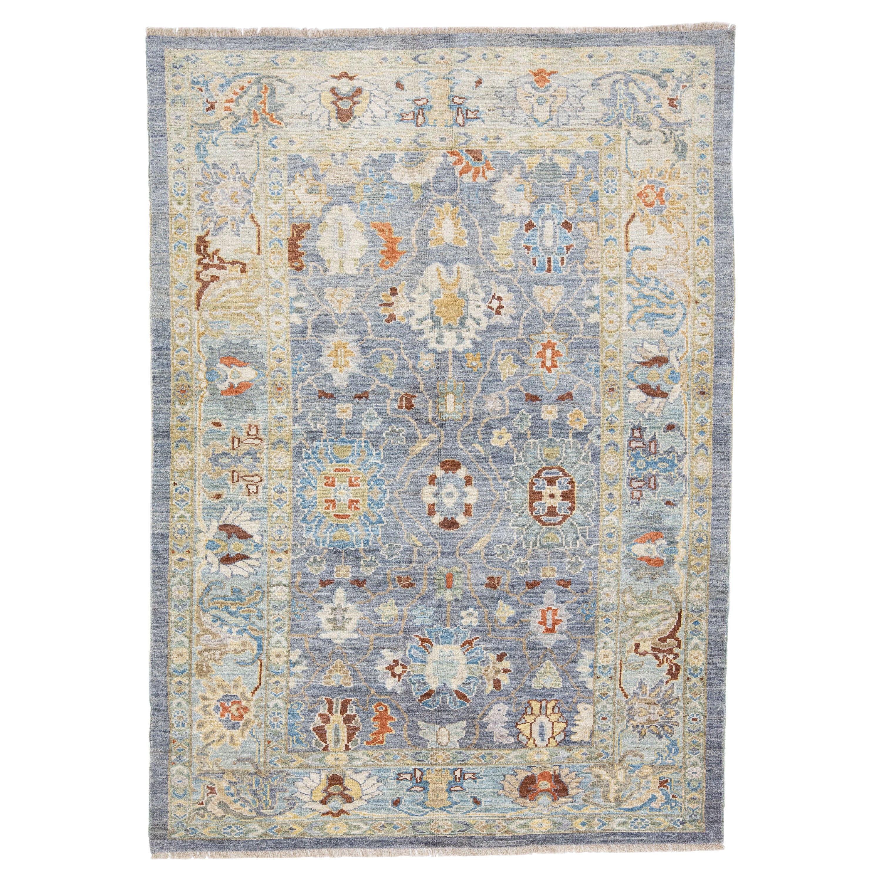 Modern Handmade Palace Sultanabad Wool Rug With Floral Motif In Tan For