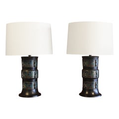 Pair of 1920s Japanese Bronze Cloissone Table Lamps