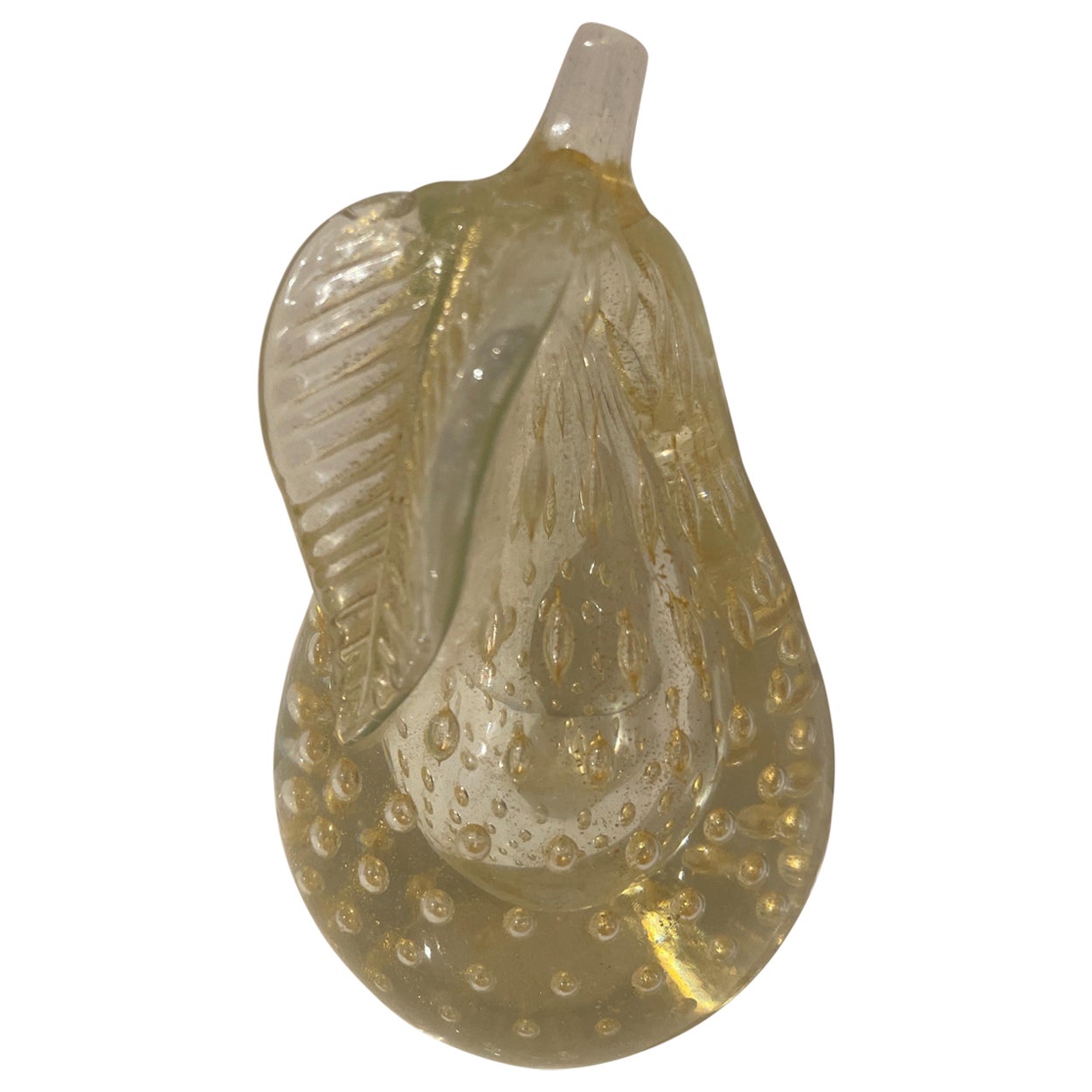 Sculpture poire en verre Murano doré