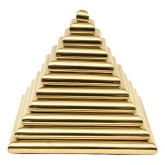 Romeo Rega Italian Vintage Brass Large Pyramid Step Box Sculpture Desk Accessory