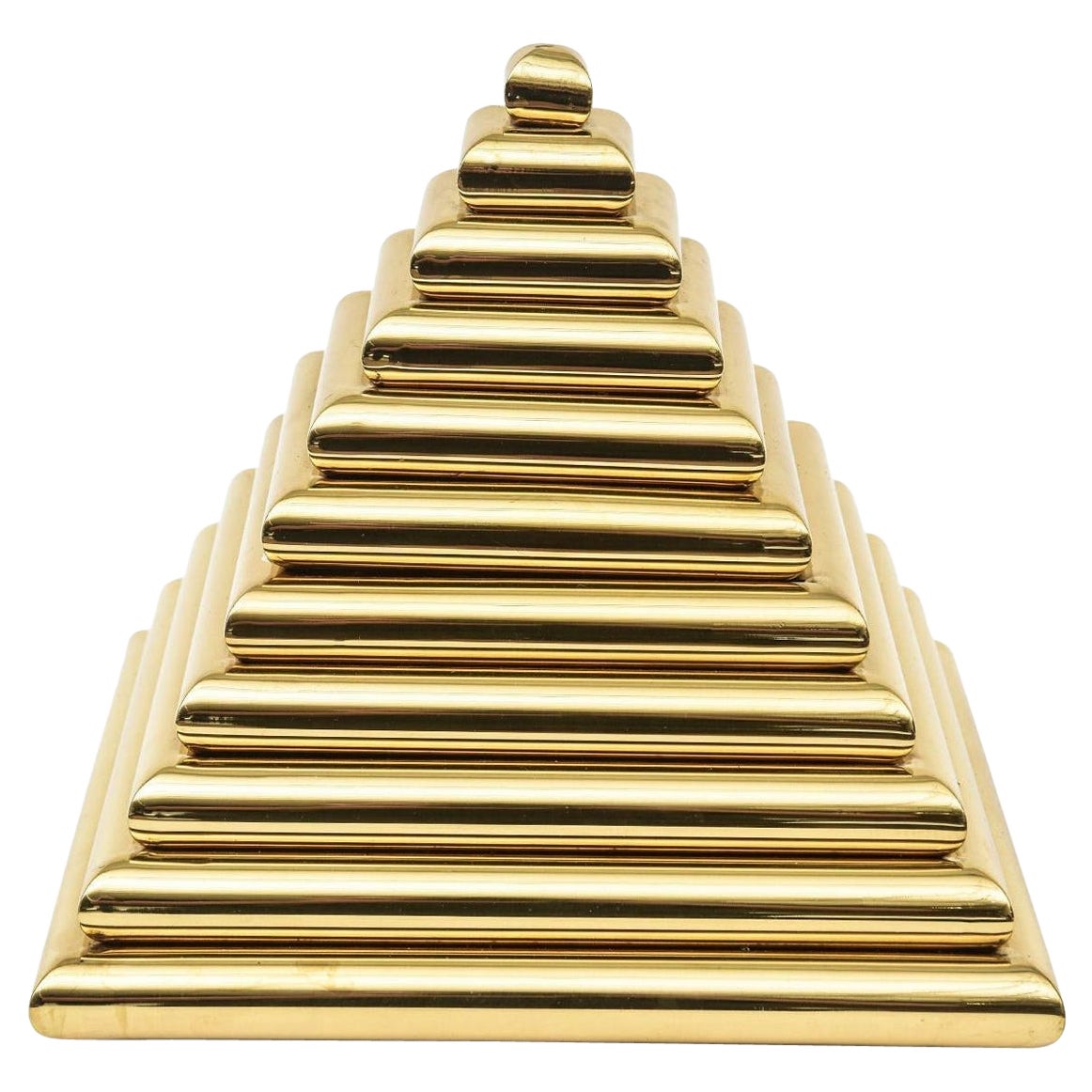 Romeo Rega Brass Large Pyramid Step Box Sculpture Desk Accessory Italian Vintage For Sale
