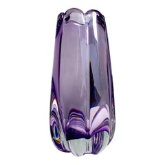Elis Bergh Crystal Glass Vase Amethyst Colored Sommerso Kosta Sweden 1940s