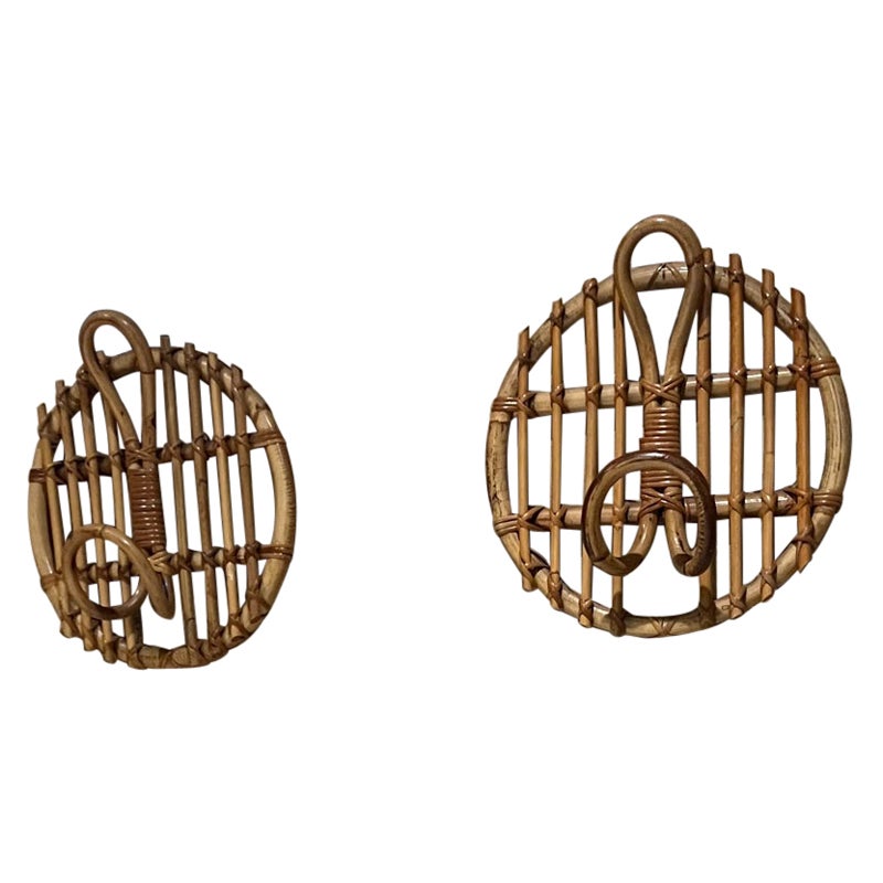 1950s French Rattan Bamboo Coat Racks Style Louis Sognot France