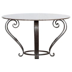 Used Large English Circular Marble Top Wrought Iron Table