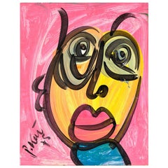 Retro Painting by Peter Keil, Modern Art, Acrylic on Board, Pink, circa 1975, No Frame