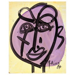 Painting by Peter Keil, C 1984, Modern Style, Acrylic on Board, Signed, Purple