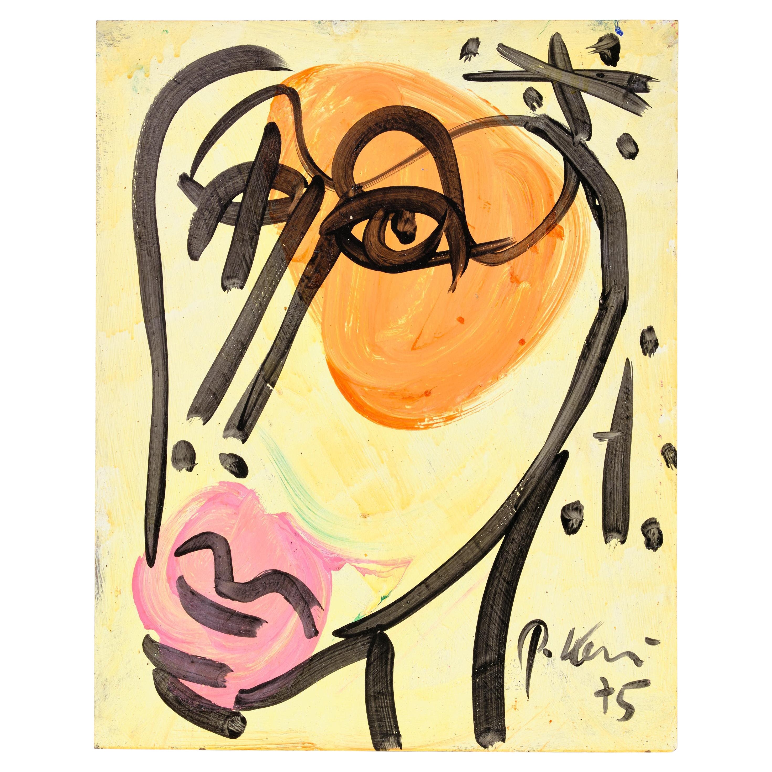 Quadro di Peter Keil, Arte moderna, Acrilico su tavola, Rosa e arancione, Arte, C.C. 1975