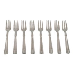 Vintage Hans Hansen Silverware No. 7, Eight Art Deco Silver 830 Pastry Forks, 1930s