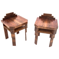 Art Deco Walnut Vintage Bedside Tables, Poland, 1960s