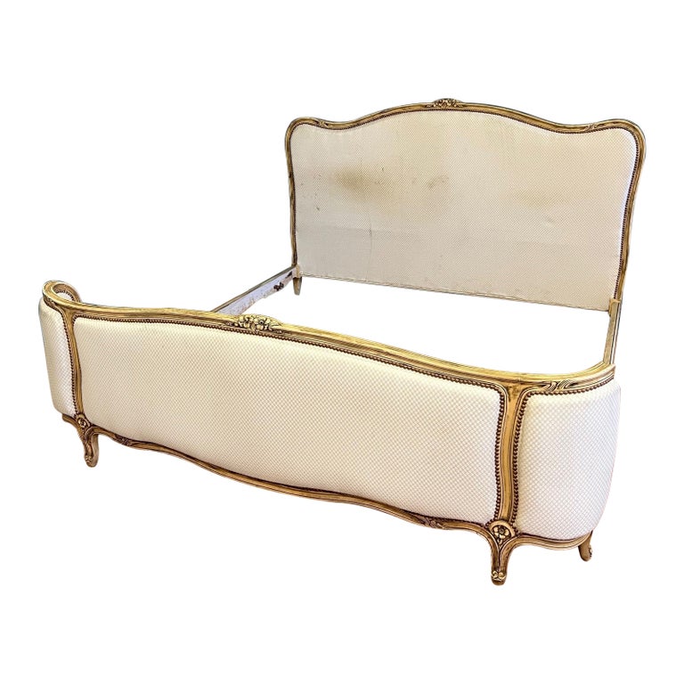Superking, Antique French Demi Corbeille Upholstered Bed For Sale at
