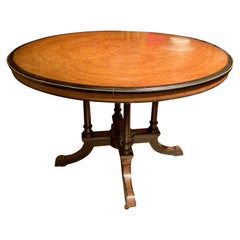 Table de salle à manger ou de salle à manger victorienne anglaise du 19ème siècle en bois de ronce et en ébène