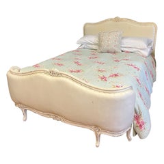 Double, White Antique Painted Demi Corbeille Bed, French