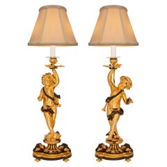 Antique True Pair of French 19th Centurybelle Époque Period Ormolu & Bronze Lamps