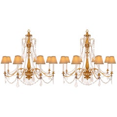 Pair of Italian 19th Century Genovese St. Giltwood and Crystal Chandeliers