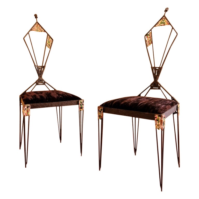 Paire de chaises en fer de l'artiste Ugo Trevisan des années 1960, design italien du milieu du siècle dernier en vente