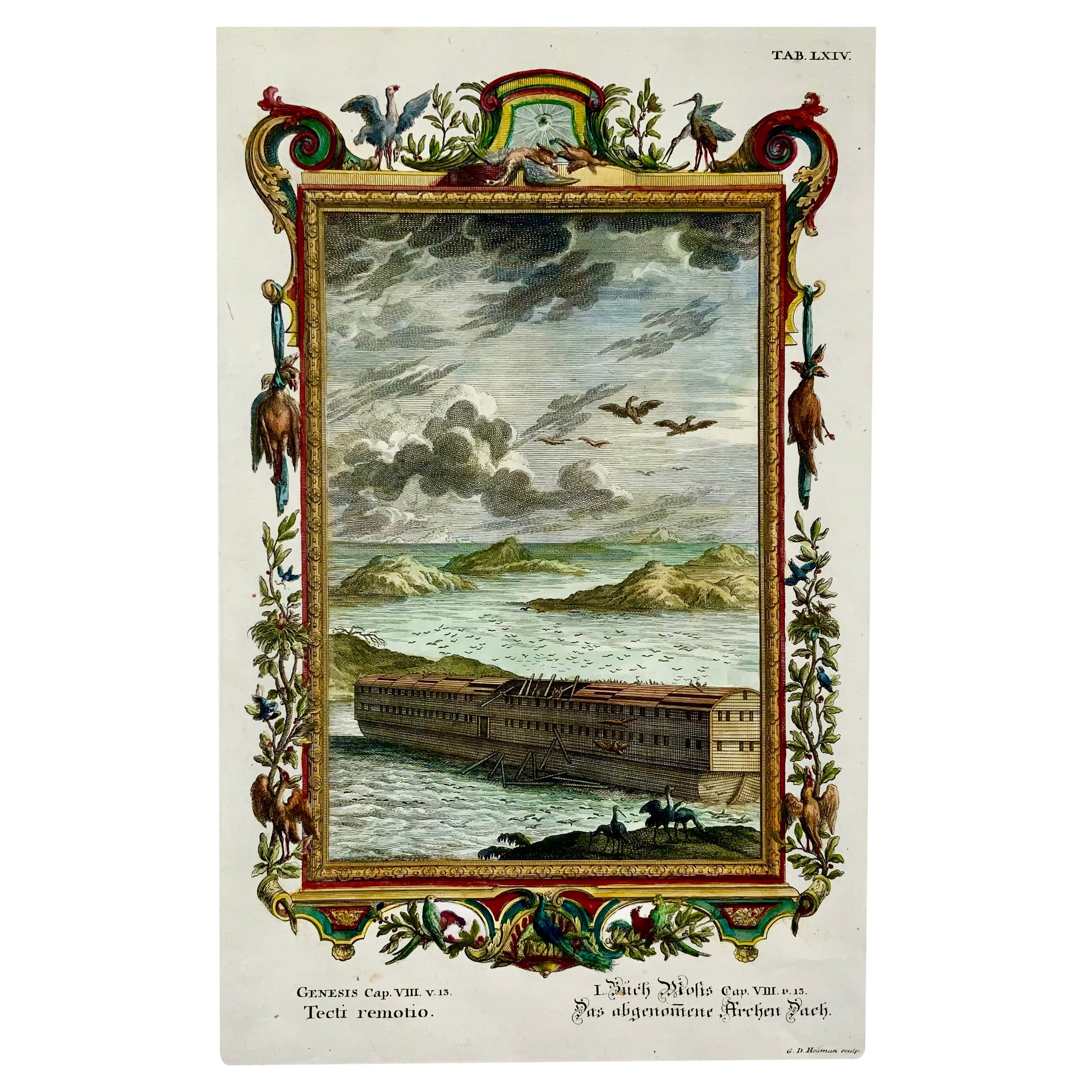 Joh. Jak. Scheuchzer, Bible Engraving, Noah’s Ark, Folio, Hand Coloured For Sale