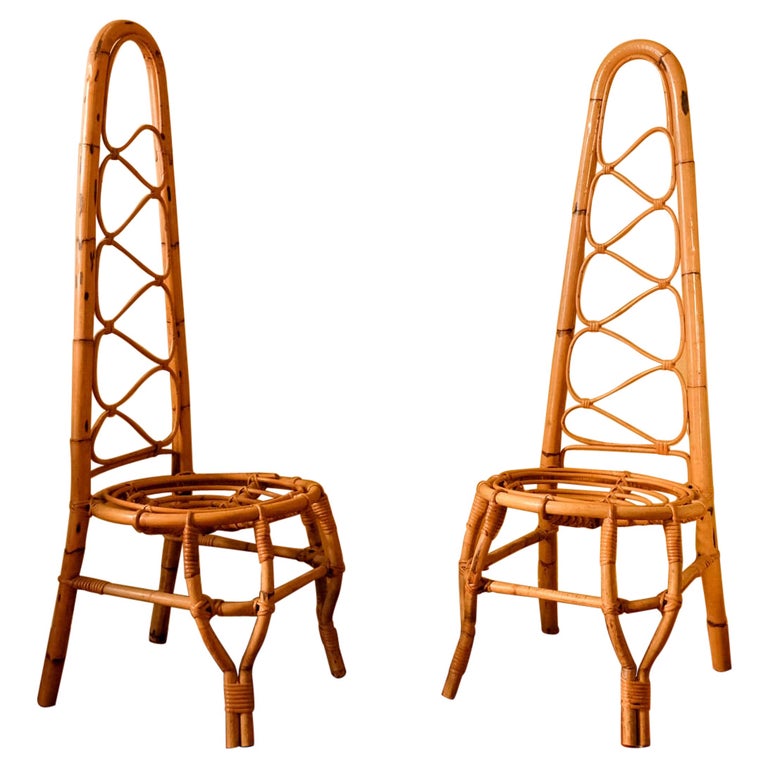 Pair of High Back Rattan Chairs, 60's For Sale at 1stDibs