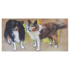 Vintage Pastel Painting Sheltie or Collie Dogs