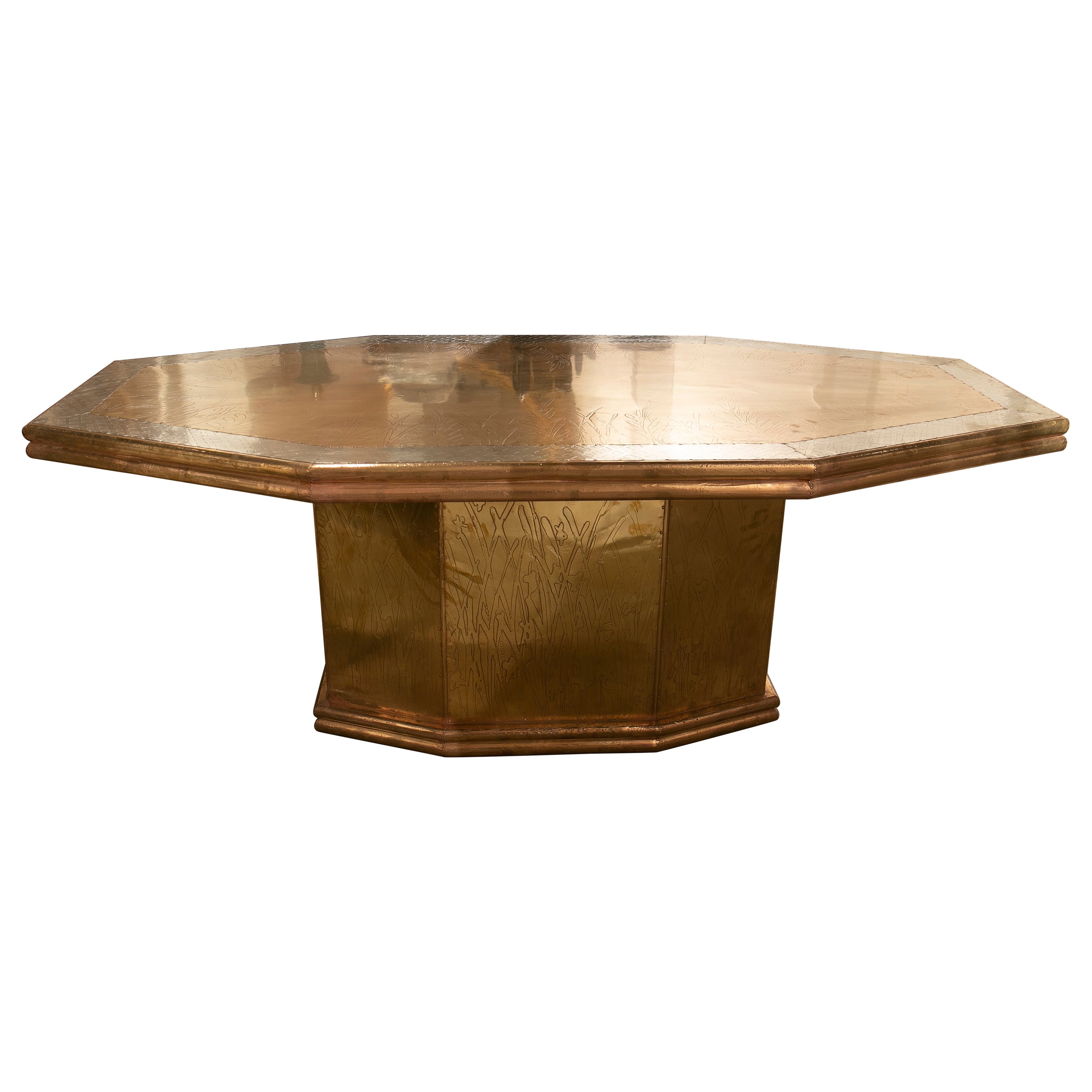 French Modern Gilded Brass Table in a Golden and Silver Finish For Sale