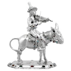 Antique Austro-Hungarian Silver Musician and Donkey Table Ornament